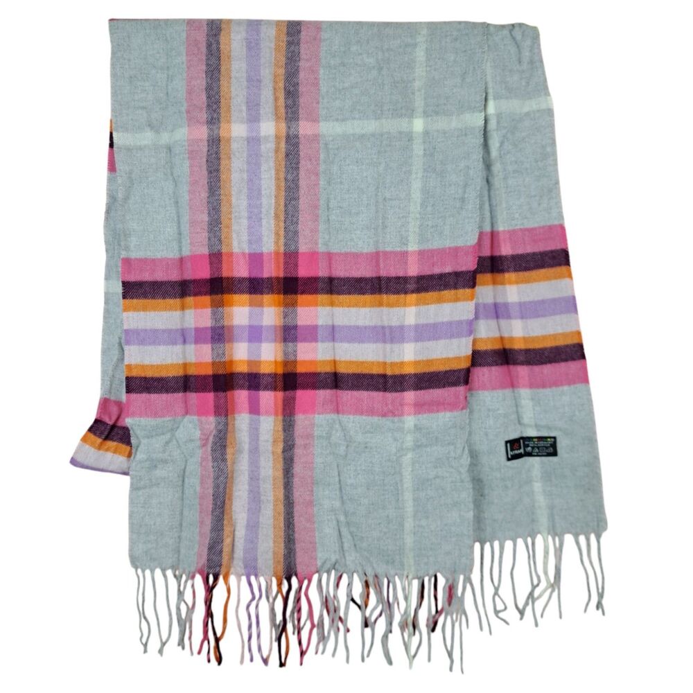 NEW V. FRAAS Scarf Made In Germany Gray Pink Stripes 13 X 74 Inch Soft Acrylic